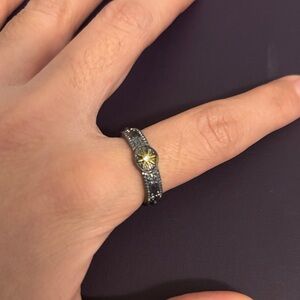 Elegant Silver and Yellow Gemstone Ring